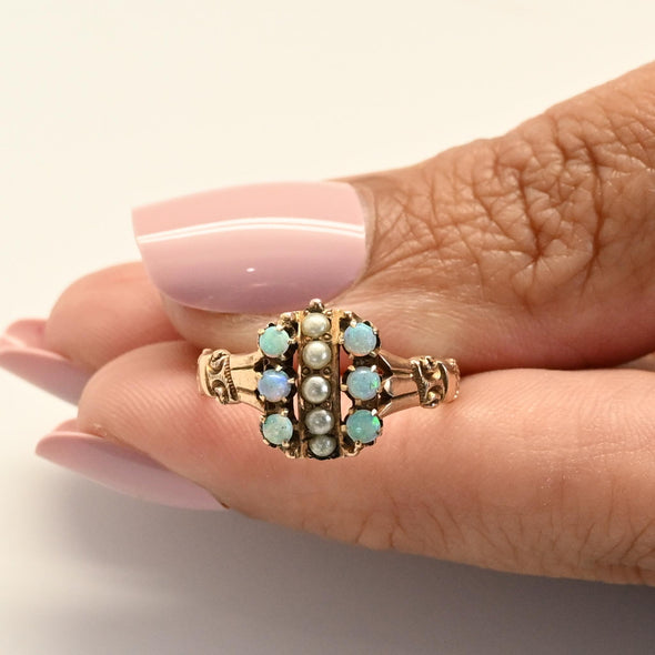 Victorian Opal & Seed Pearl Gold Ring