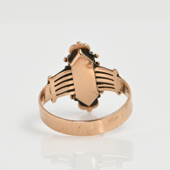 Victorian Garnet & Seed Pearl Yellow Gold Ring "Jane" Dated 1886