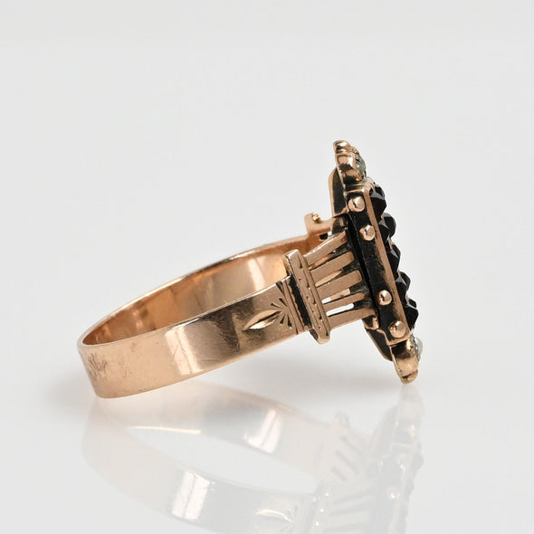 Victorian Garnet & Seed Pearl Yellow Gold Ring "Jane" Dated 1886