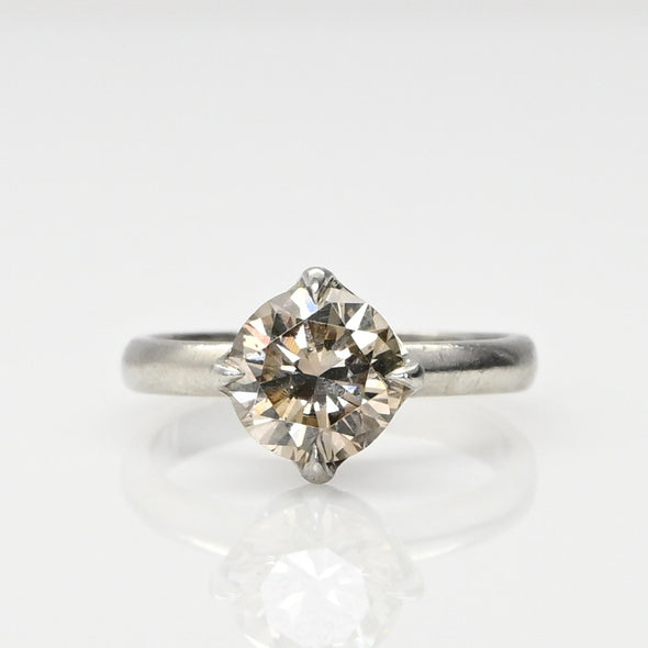 Art Deco 1.68ct Old European Cut Light Brown Diamond Platinum Solitaire Ring