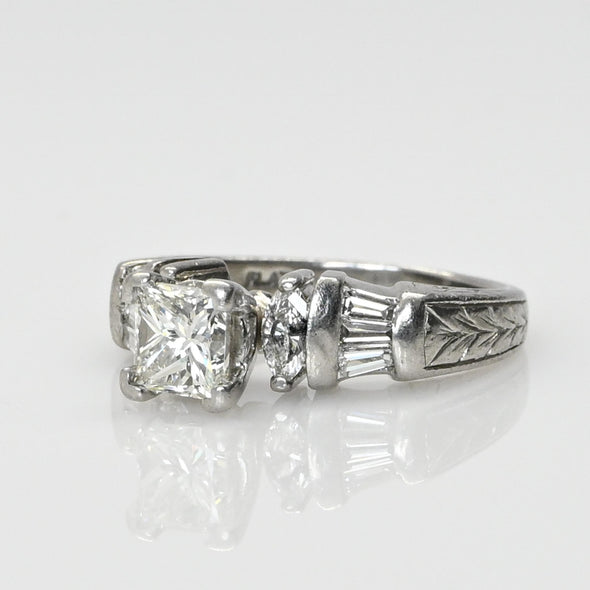 1.83ctw Princess Cut Diamond Platinum Engagement Ring w IGI
