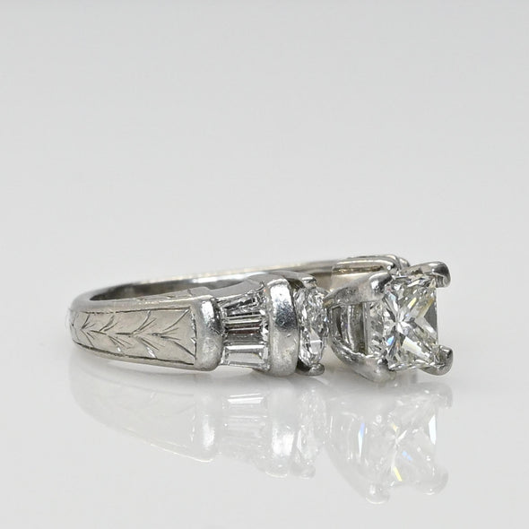 1.83ctw Princess Cut Diamond Platinum Engagement Ring w IGI