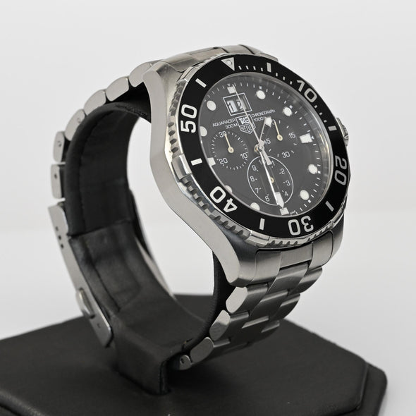 TAG Heuer CAN1010 Aquaracer Quartz Chronograph Stainless Black Watch Full Set