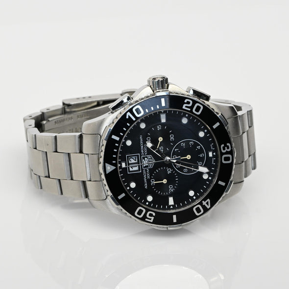 TAG Heuer CAN1010 Aquaracer Quartz Chronograph Stainless Black Watch Full Set