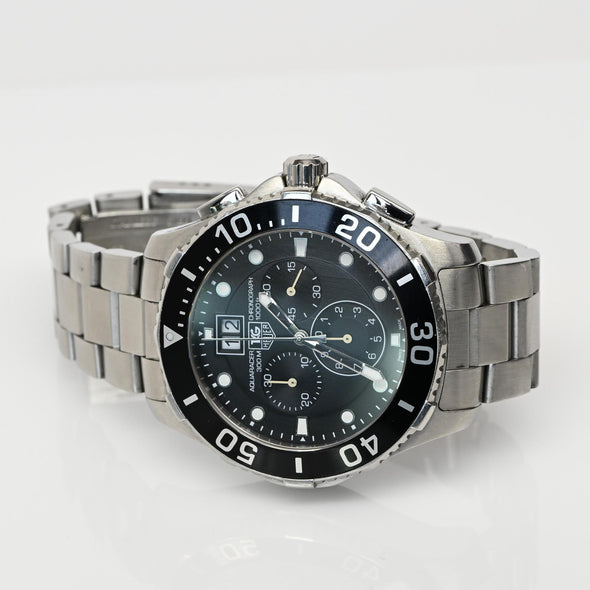 TAG Heuer CAN1010 Aquaracer Quartz Chronograph Stainless Black Watch Full Set