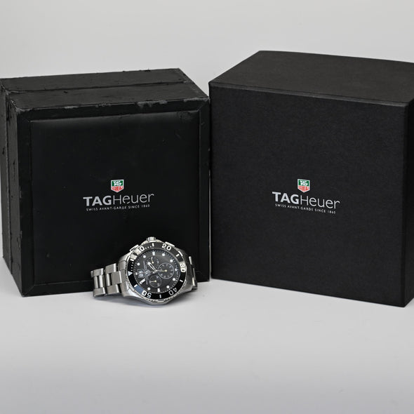 TAG Heuer CAN1010 Aquaracer Quartz Chronograph Stainless Black Watch Full Set