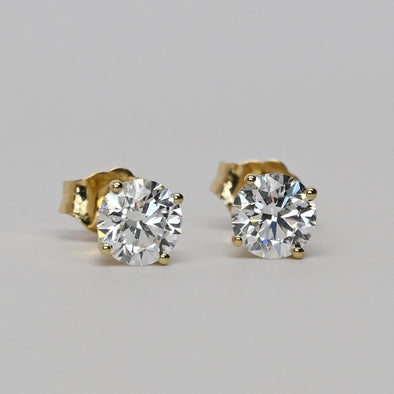 New 1.02ctw Round Diamond EF VS Lab Grown IGI 14k Yellow Gold Stud Earrings