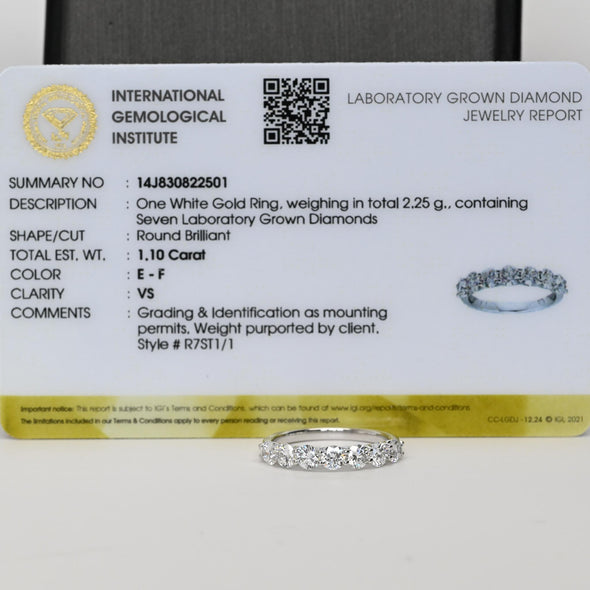 New 1.10ctw Round Diamond 7 Stone EF VS Lab Grown 14k White Gold Ring w IGI