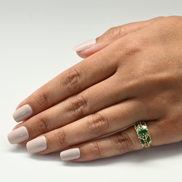 Marquise Columbian Emerald and Diamond 18k Gold Ring