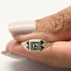 Art Deco Old European Diamond Blue Sapphire Tri 20K White Gold Engagement Ring