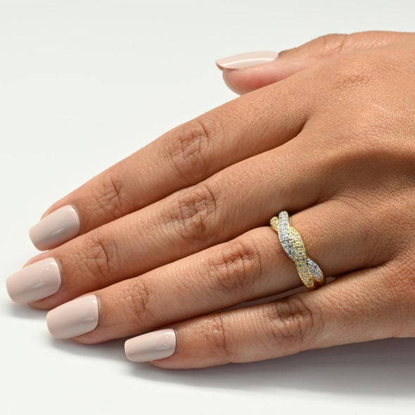 Diamond White Yellow 14k Gold Twist Braided Band