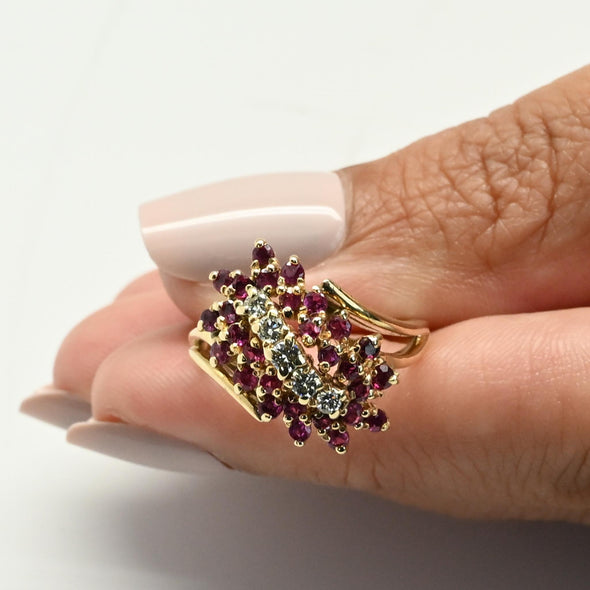 1ctw Ruby and Diamond 14K Gold Cluster Ring