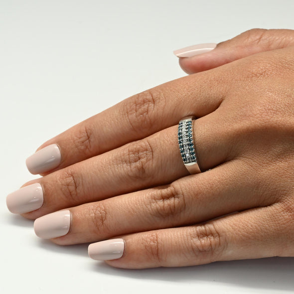 0.50ctw White & Blue Diamond 14k White Gold Band