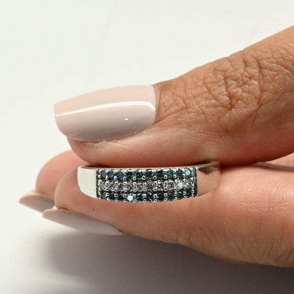 0.50ctw White & Blue Diamond 14k White Gold Band