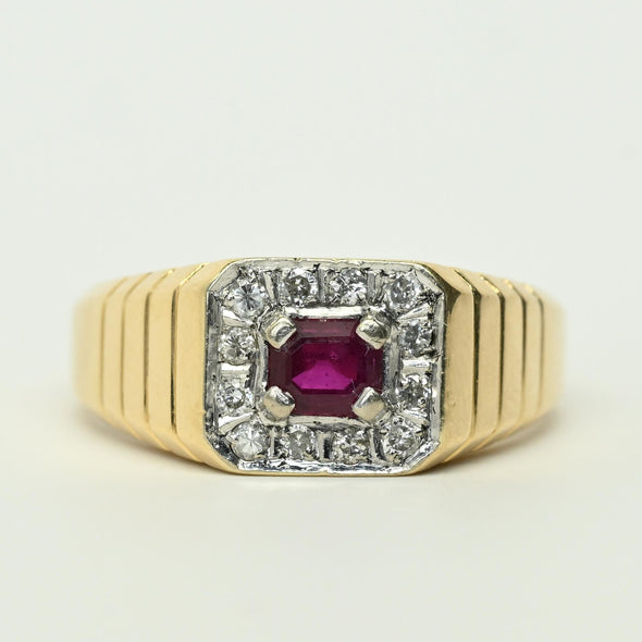 Ruby & Diamond 14k Gold Men's Ring