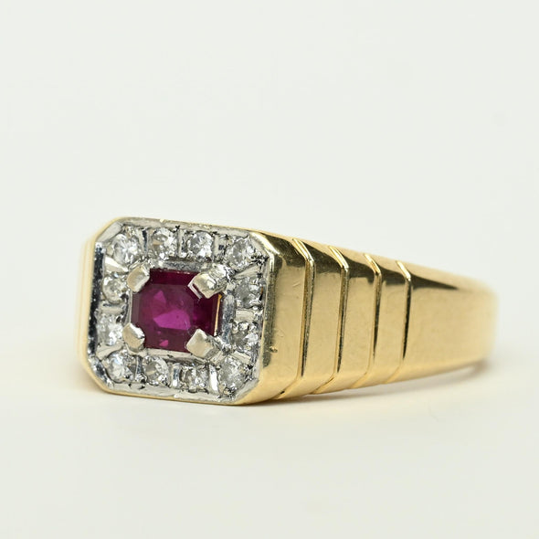 Ruby & Diamond 14k Gold Men's Ring