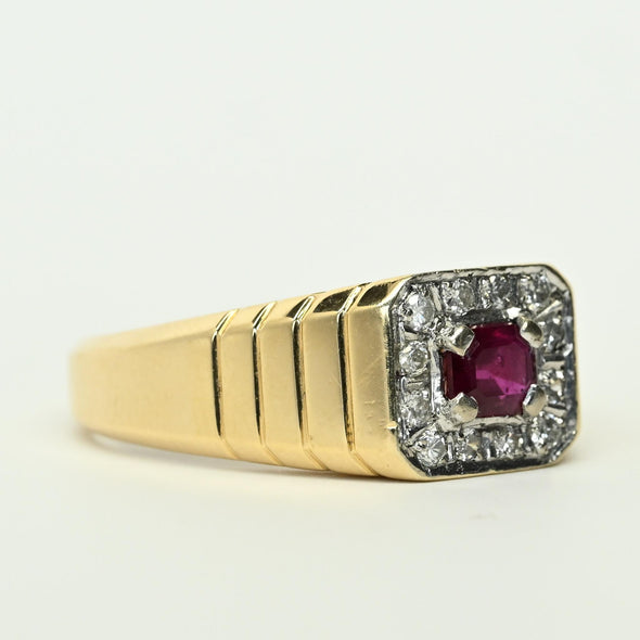 Ruby & Diamond 14k Gold Men's Ring