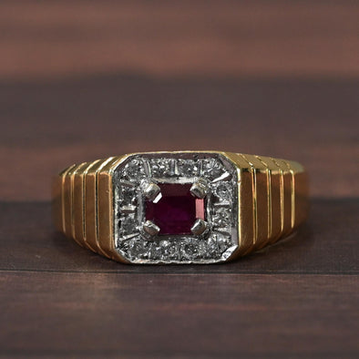 Ruby & Diamond 14k Gold Men's Ring