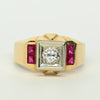Retro Old European Cut Diamond & Ruby 14k Gold Men's Ring