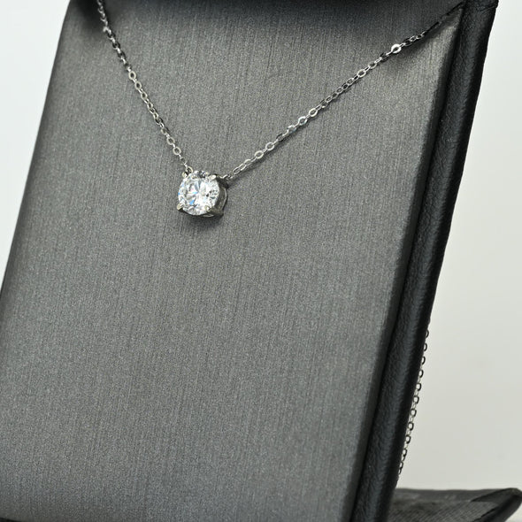 New 1.0ct Round Lab Diamond Round Brilliant Solitaire 14k White Gold Necklace