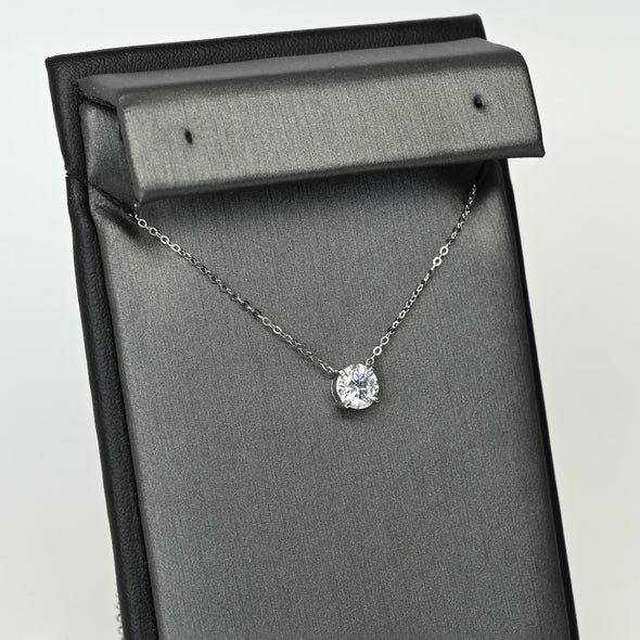 New 1.0ct Round Lab Diamond Round Brilliant Solitaire 14k White Gold Necklace