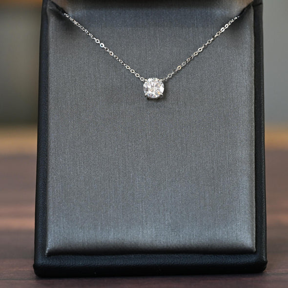 New 1.0ct Round Lab Diamond Round Brilliant Solitaire 14k White Gold Necklace
