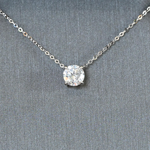 New 1.0ct Round Lab Diamond Round Brilliant Solitaire 14k White Gold Necklace