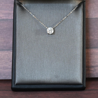 New 1.0ct Round Lab Diamond Round Brilliant Solitaire 14k White Gold Necklace