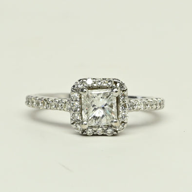 1.98ctw Princess Cut Diamond Halo 14k White Gold Engagement Ring