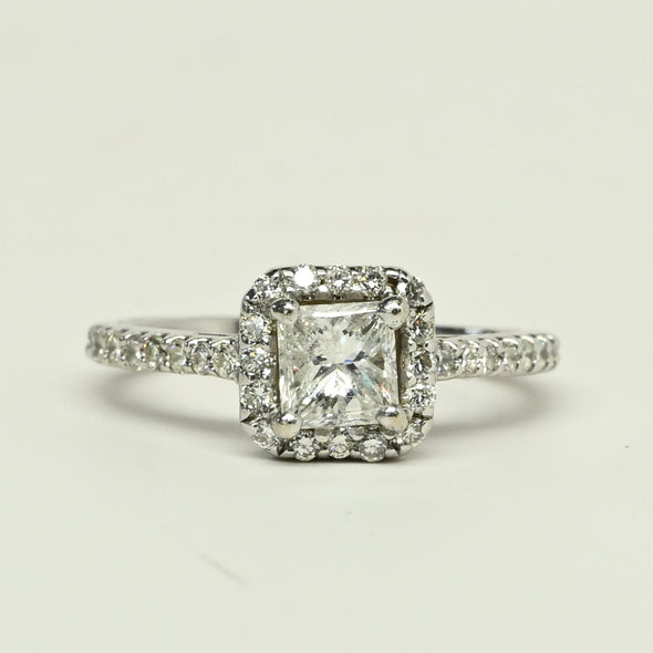 1.98ctw Princess Cut Diamond Halo 14k White Gold Engagement Ring