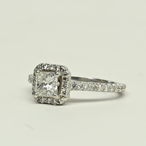 1.98ctw Princess Cut Diamond Halo 14k White Gold Engagement Ring