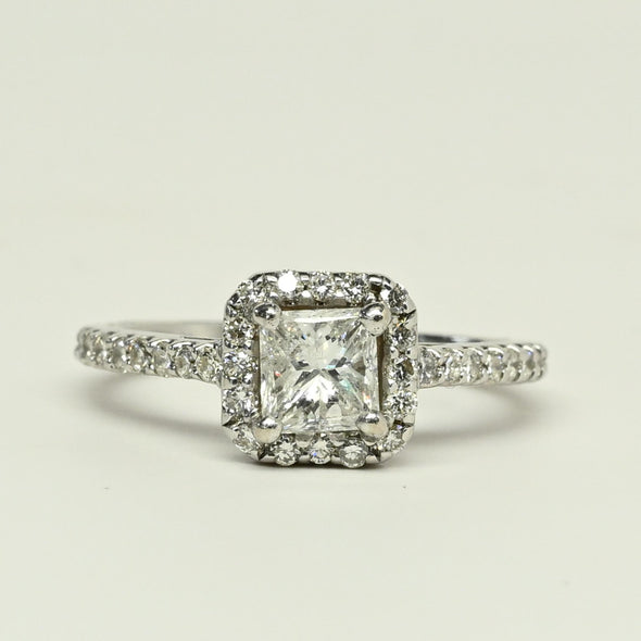 1.98ctw Princess Cut Diamond Halo 14k White Gold Engagement Ring