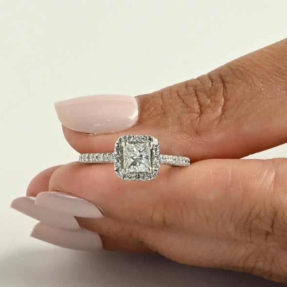 1.98ctw Princess Cut Diamond Halo 14k White Gold Engagement Ring