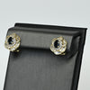 Sapphire Diamond Flower Cluster 14k Yellow Gold Omega Back Earrings