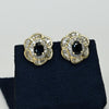 Sapphire Diamond Flower Cluster 14k Yellow Gold Omega Back Earrings