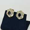 Sapphire Diamond Flower Cluster 14k Yellow Gold Omega Back Earrings