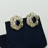 Sapphire Diamond Flower Cluster 14k Yellow Gold Omega Back Earrings