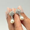 Diamond and Pearl 14k White Gold Dangle Earrings