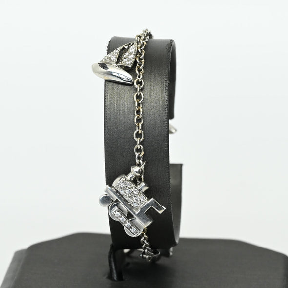 Vintage Italian Designer Diamond Travel Motif 18k White Gold Charm Bracelet