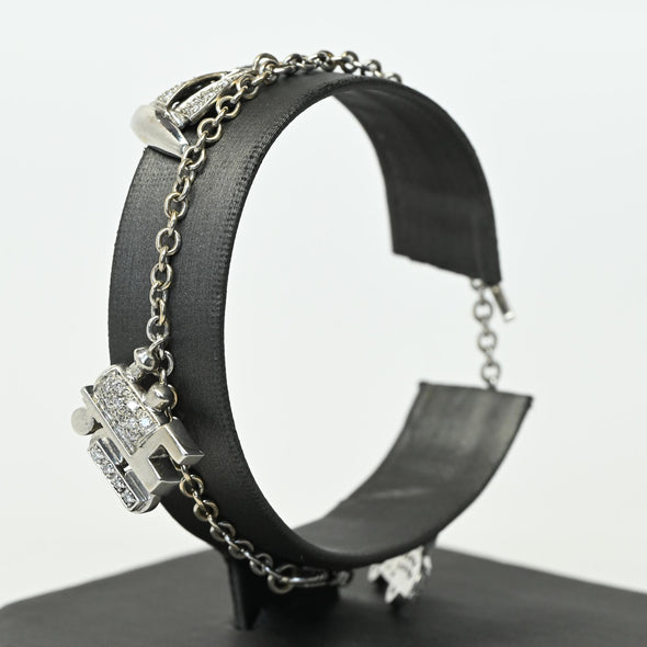Vintage Italian Designer Diamond Travel Motif 18k White Gold Charm Bracelet
