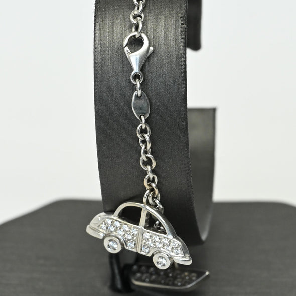 Vintage Italian Designer Diamond Travel Motif 18k White Gold Charm Bracelet