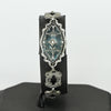 Art Deco Blue Topaz Marquise Filigree Sterling Silver Bracelet