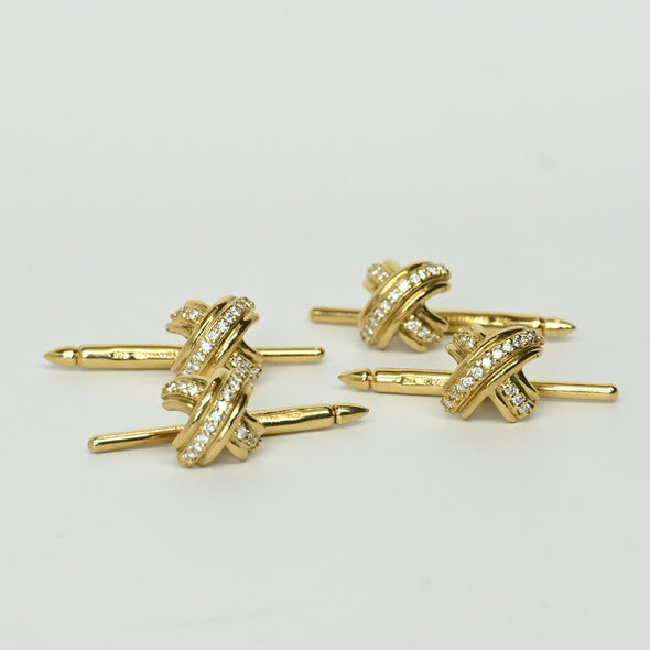 Tiffany & Co Diamond X 18k Yellow Gold 4pc Button Set