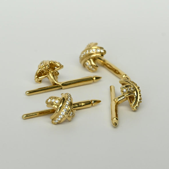 Tiffany & Co Diamond X 18k Yellow Gold 4pc Button Set