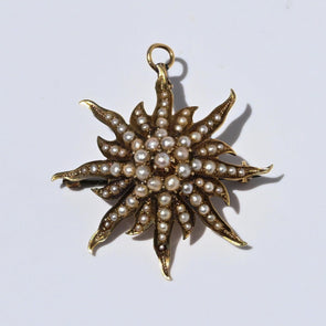Victorian Sunburst Seed Pearl Converter Pendant Brooch