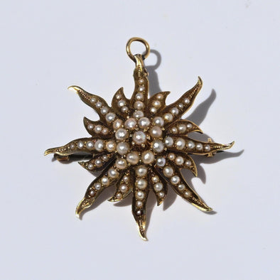 Victorian Sunburst Seed Pearl Converter Pendant Brooch