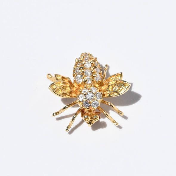 Diamond Bee 14k Yellow Gold Brooch