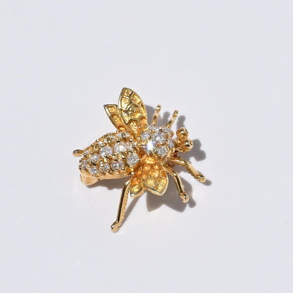 Diamond Bee 14k Yellow Gold Brooch