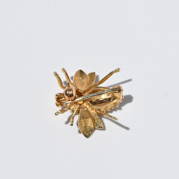 Diamond Bee 14k Yellow Gold Brooch