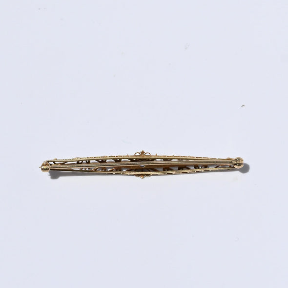 Yogo Gulch Montana Blue Sapphire Filigree 14k Yellow Gold Bar Brooch